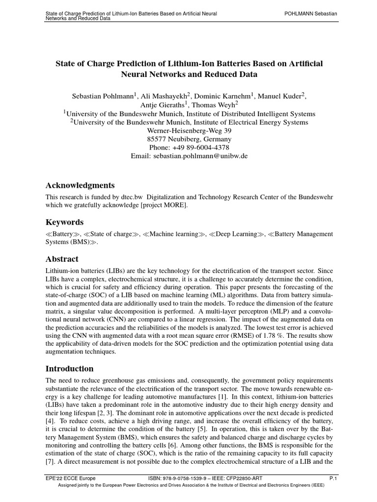 State of Charge Prediction of Lithium-Ion Batteries Based On Artificial ...