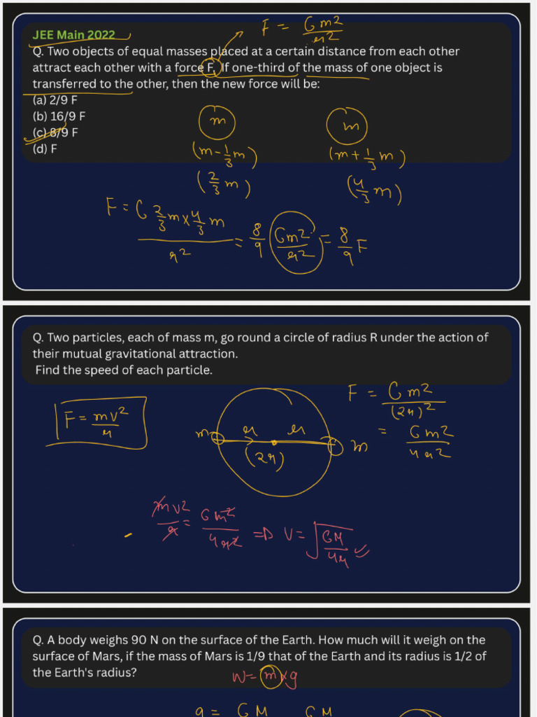 JEE Main Physics Questions on Gravity | PDF | Orbit | Mars