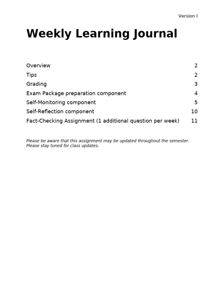 Weekly Learning Journal Guidelines | PDF | Academic Journal ...