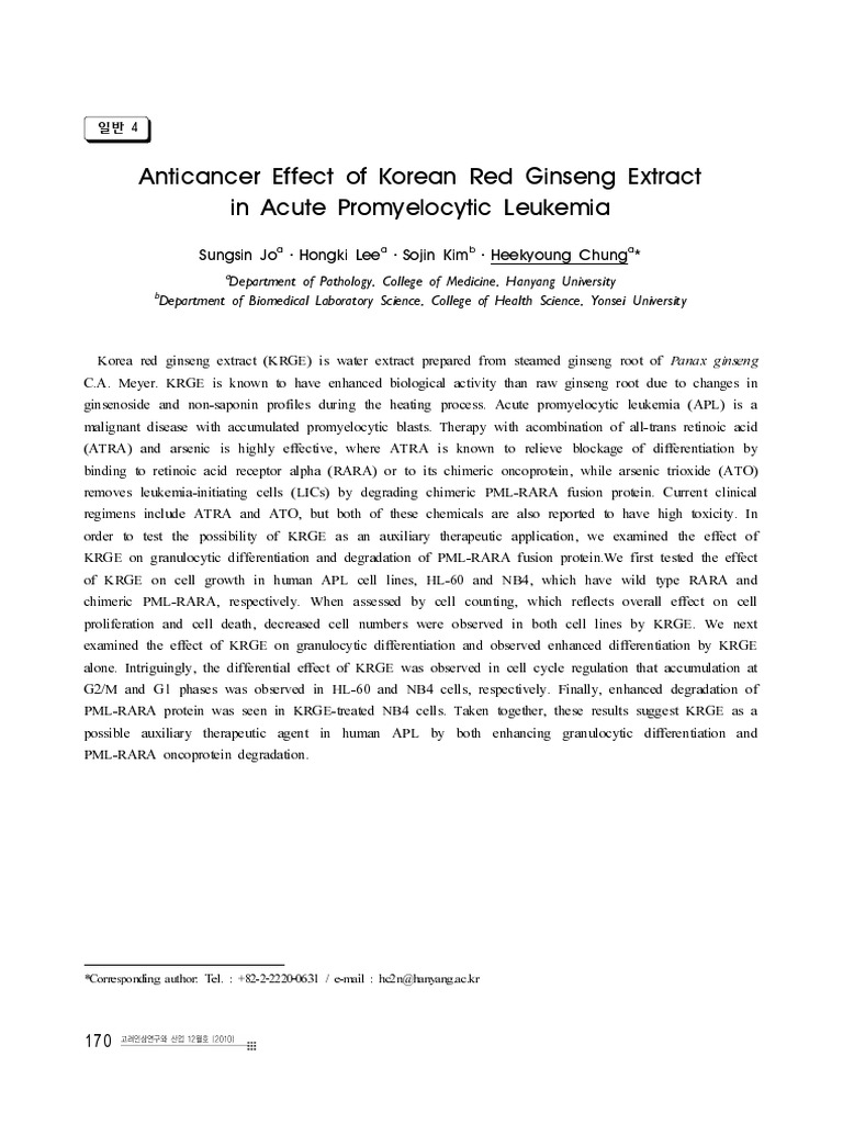 1 Anticancer Effect of Korean Red Ginseng Extract in Acute ...