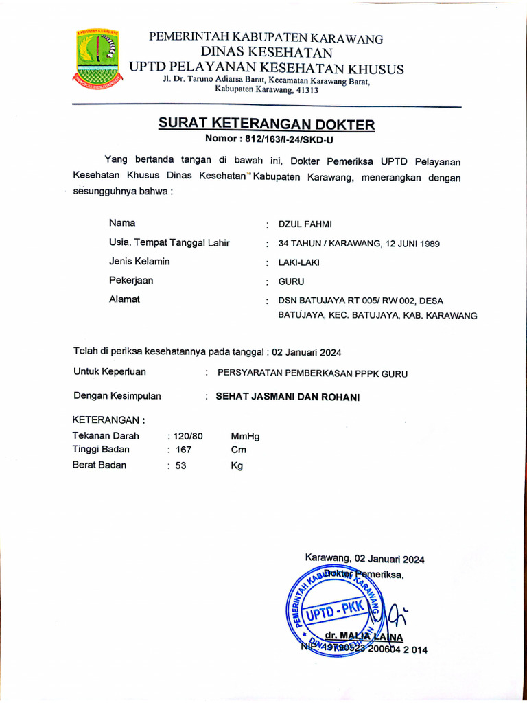 Surat Sehat Jasmani & Rohani | PDF