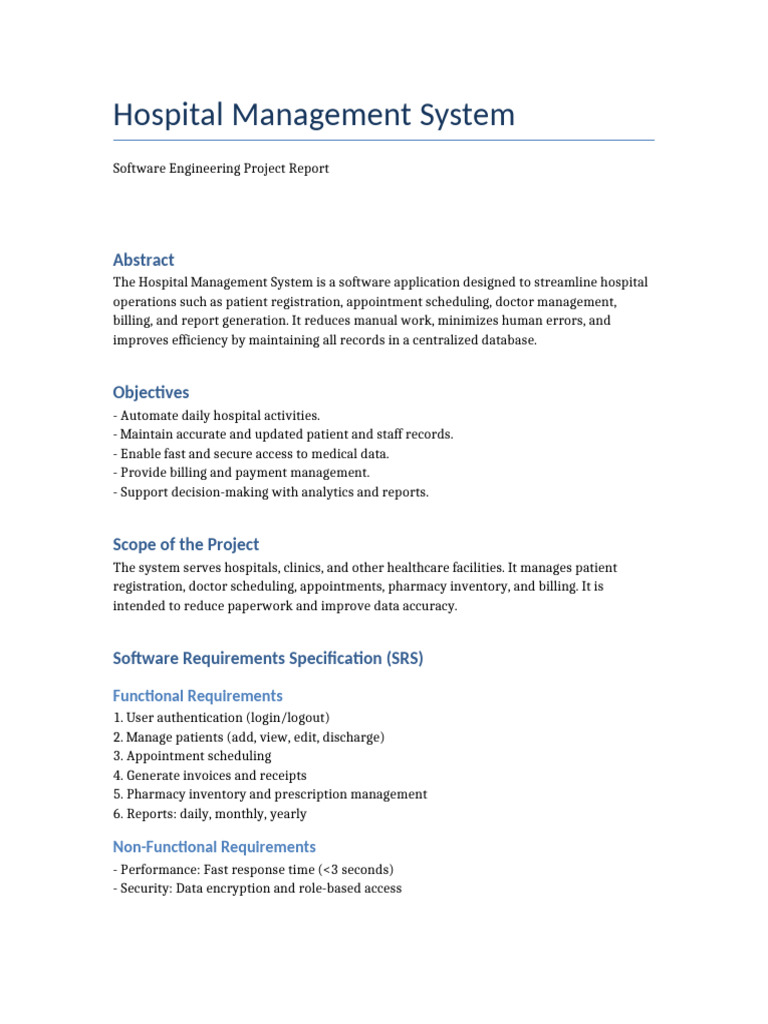 Hospital Management System Project Report | PDF | Hospital | Pharmacy