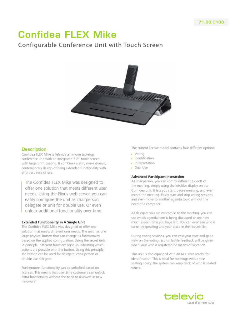 Confidea FLEX Mike Conference Unit | PDF | Decibel | Headphones