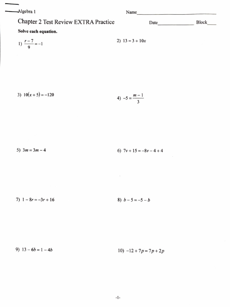 Ch 2 Test Extra Practice | PDF | Mathematics | Algebra