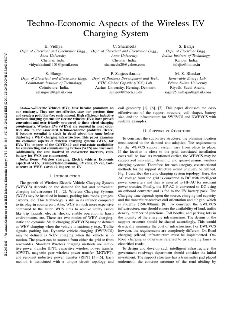 Techno-Economic Analysis of Wireless EV Charging | PDF | Inductor ...