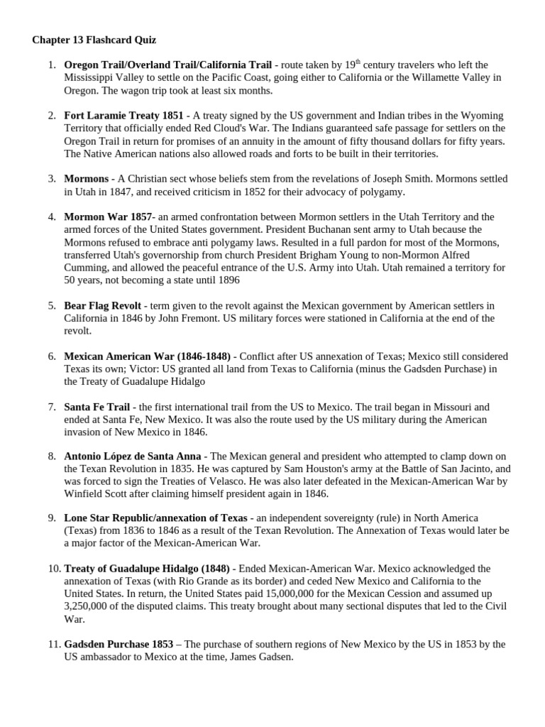 APUSH Flashcards Chapter 13 - Moving West - Manifest Destiny | PDF ...