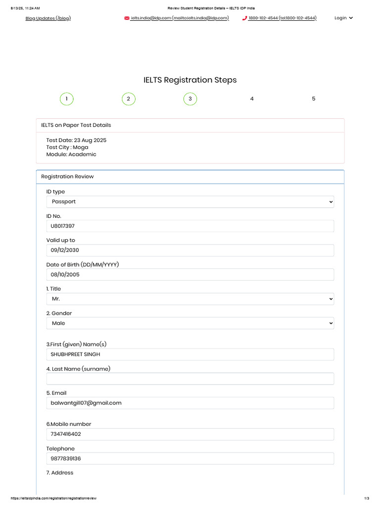 IELTS Registration Details for Moga | PDF | International English ...