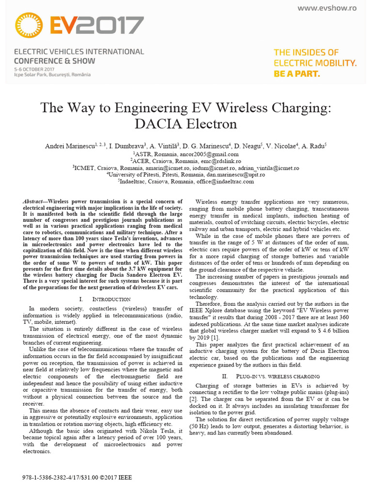 Wireless Charging for Dacia Electron EV | PDF | Inductor | Inductance