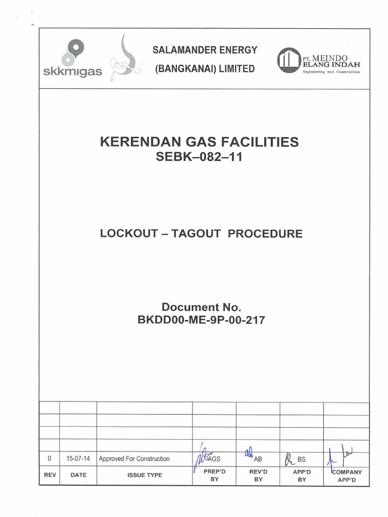 BKDD00 ME 9P 00 217 Rev.0_Approved Lockout Tagout Procedure | PDF