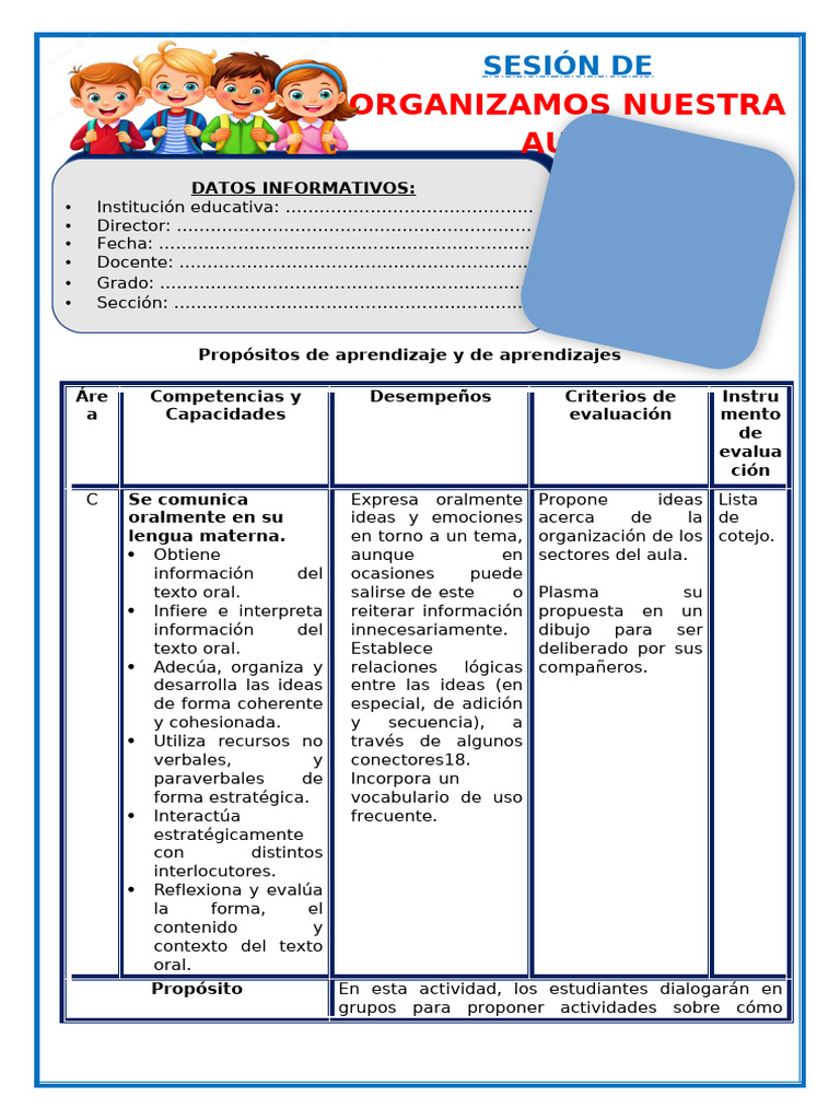 1er Grado Com Organizamos Nuestra Aula | PDF | Salón de clases ...