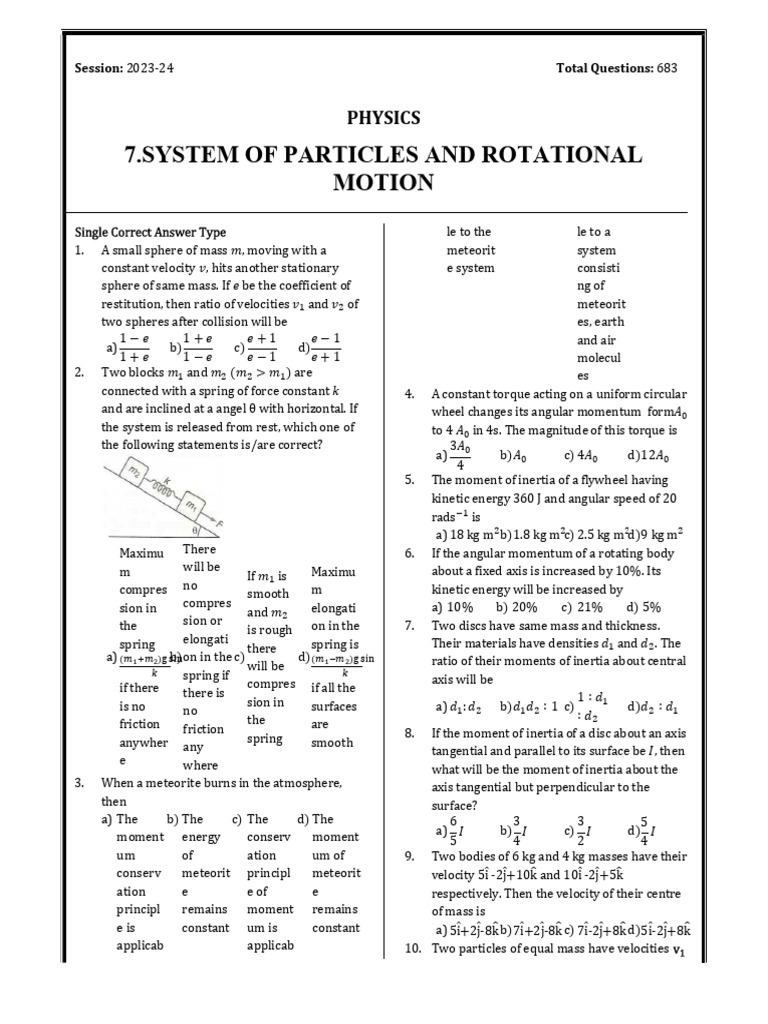 System of Particles and Rotational Motion | PDF | Rotation Around A ...