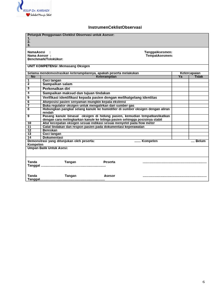 Tool Observasi Pemasangan o2 | PDF