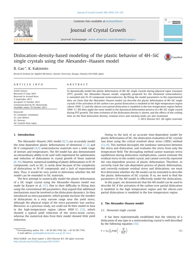 Modeling Plastic Behavior of 4H-SiC Crystals | PDF | Dislocation ...