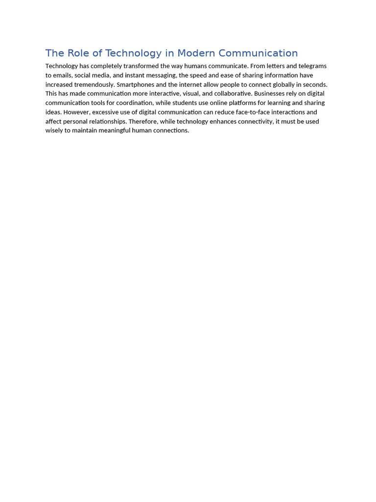 The Role of Technology in Modern Communication | PDF