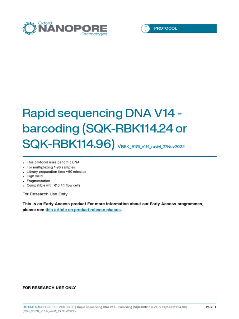 Rapid Barcoding Protocol V14 Overview | PDF | Dna Sequencing | Dna