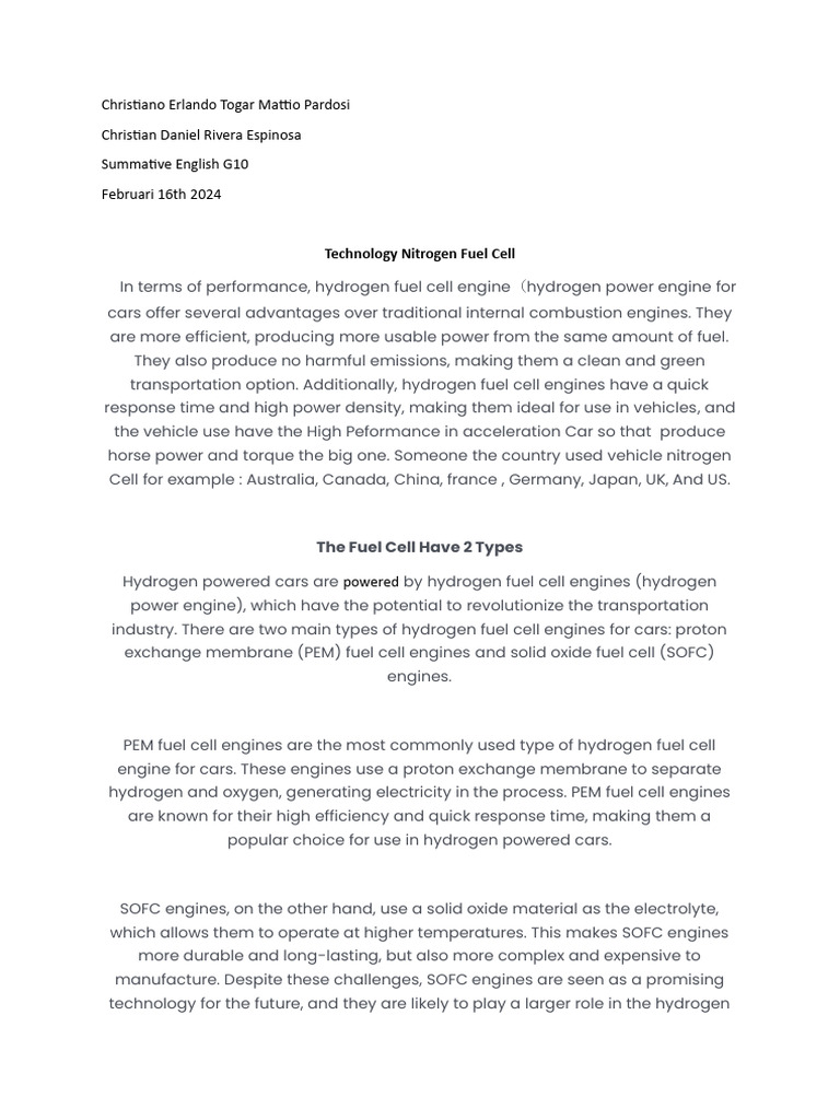 Hydrogen Fuel Cells: Advantages & Challenges | PDF | Fuel Cell ...