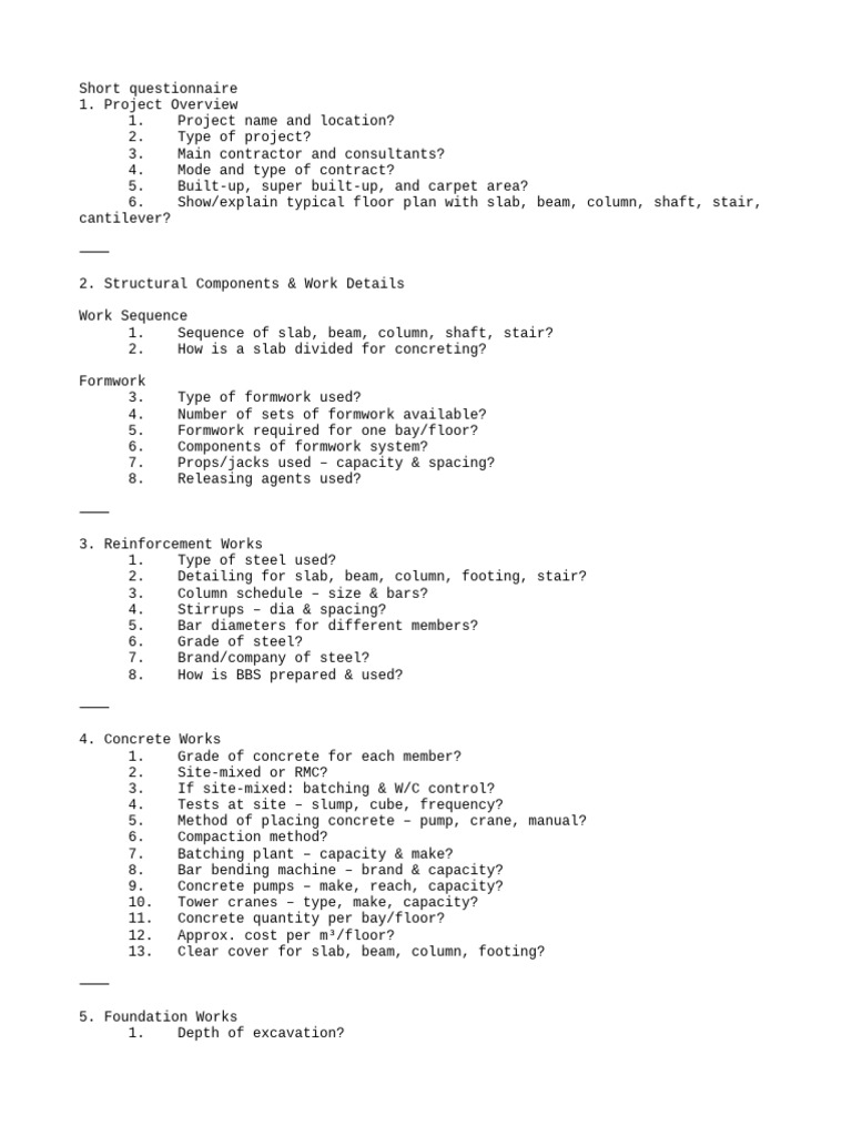 Construction Project Questionnaire Template | PDF