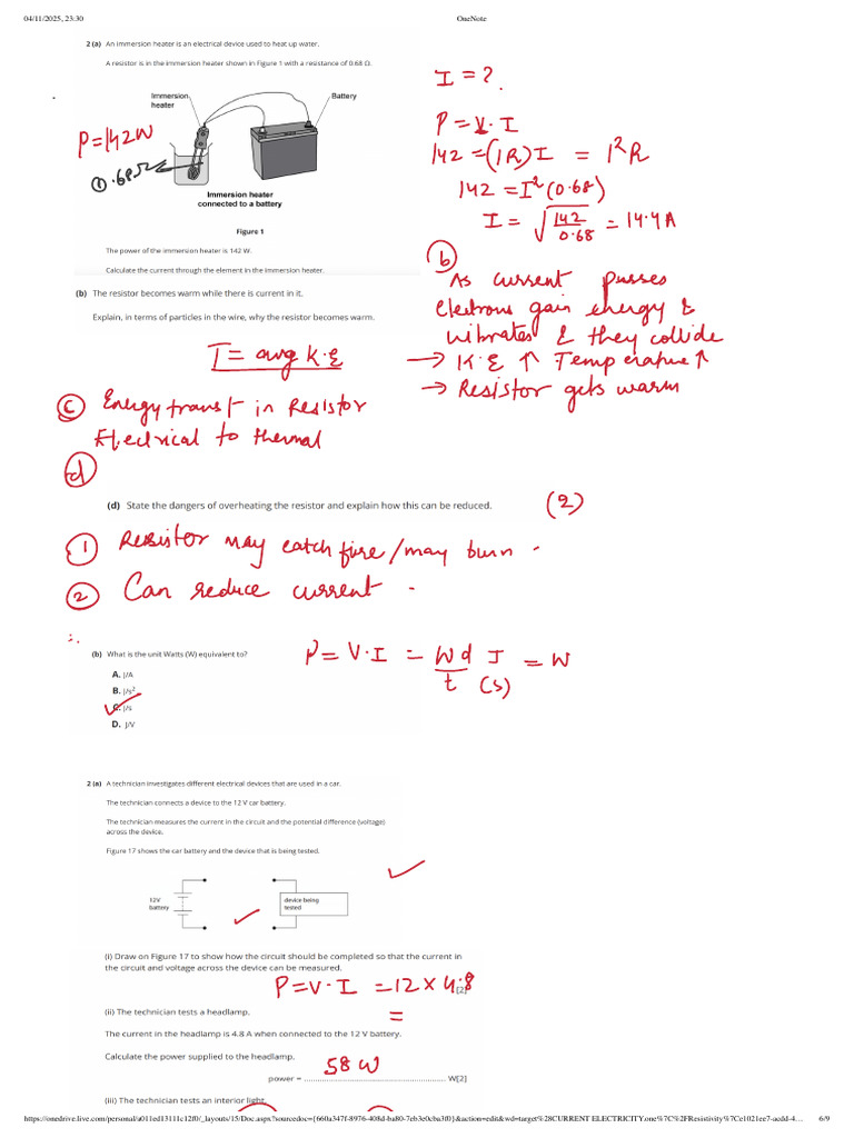 Current Electricity Calculations Guide | PDF