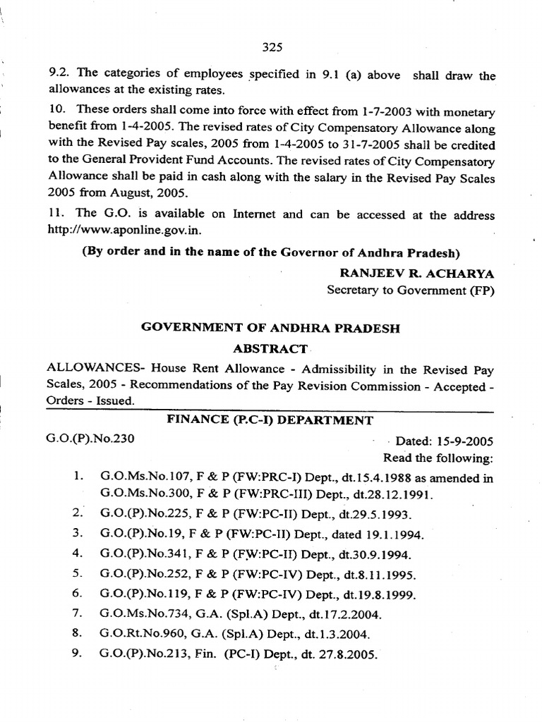 Revised House Rent Allowance 2005 | PDF | Cost Of Living