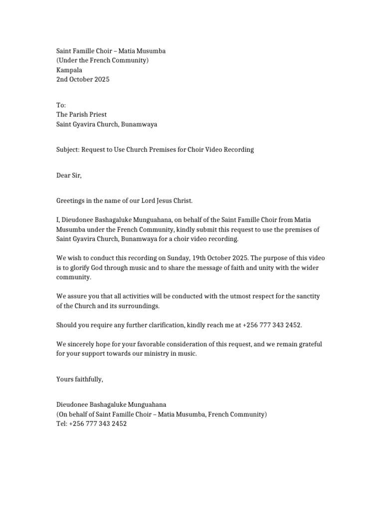 Choir Video Recording Request Letter | PDF