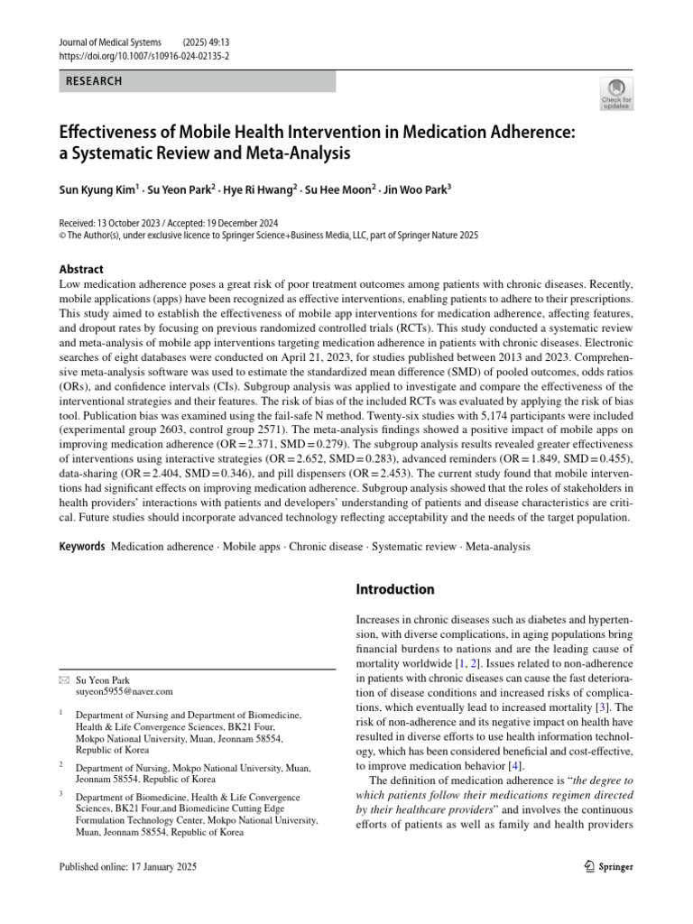 Mobile Health Apps for Medication Adherence | PDF | Meta Analysis ...