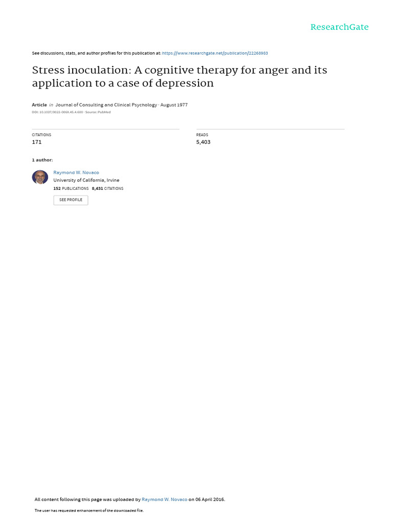 Stress Inoculation A Cognitive Therapy For Anger and Its Application To ...