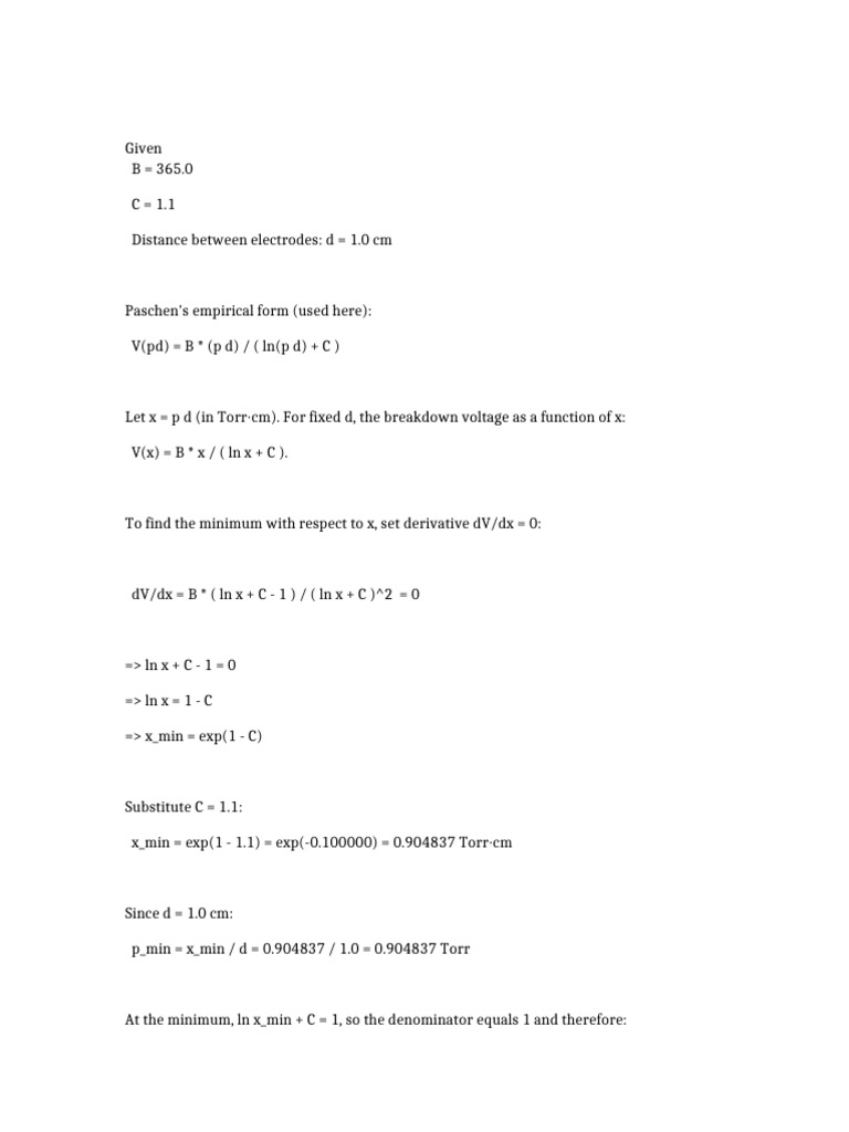 Minimum Breakdown Voltage Calculation | PDF
