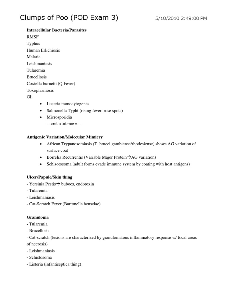 Clumps of Poo (POD Exam 3) : Intracellular Bacteria/Parasites | PDF ...