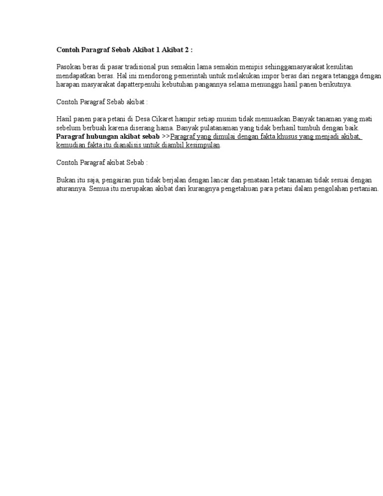 Contoh Paragraf Sebab Akibat 1 Akibat 2