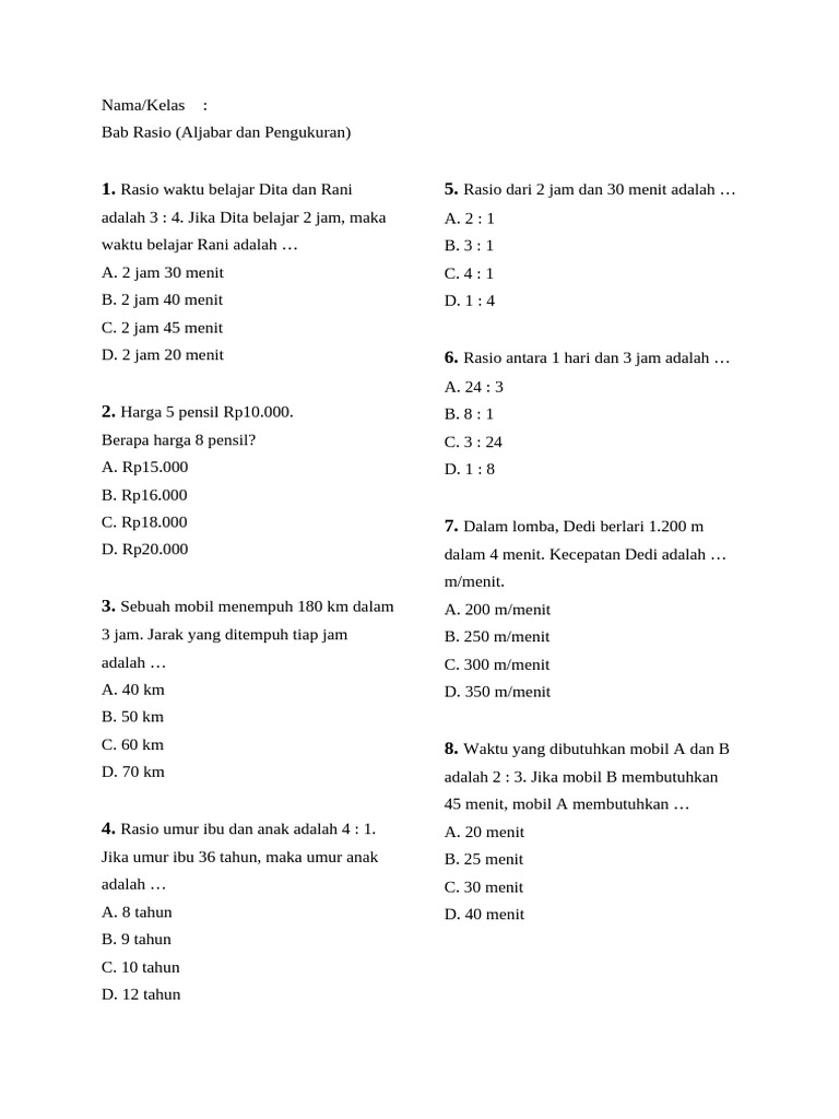Soal Rasio dan Pengukuran Matematika | PDF