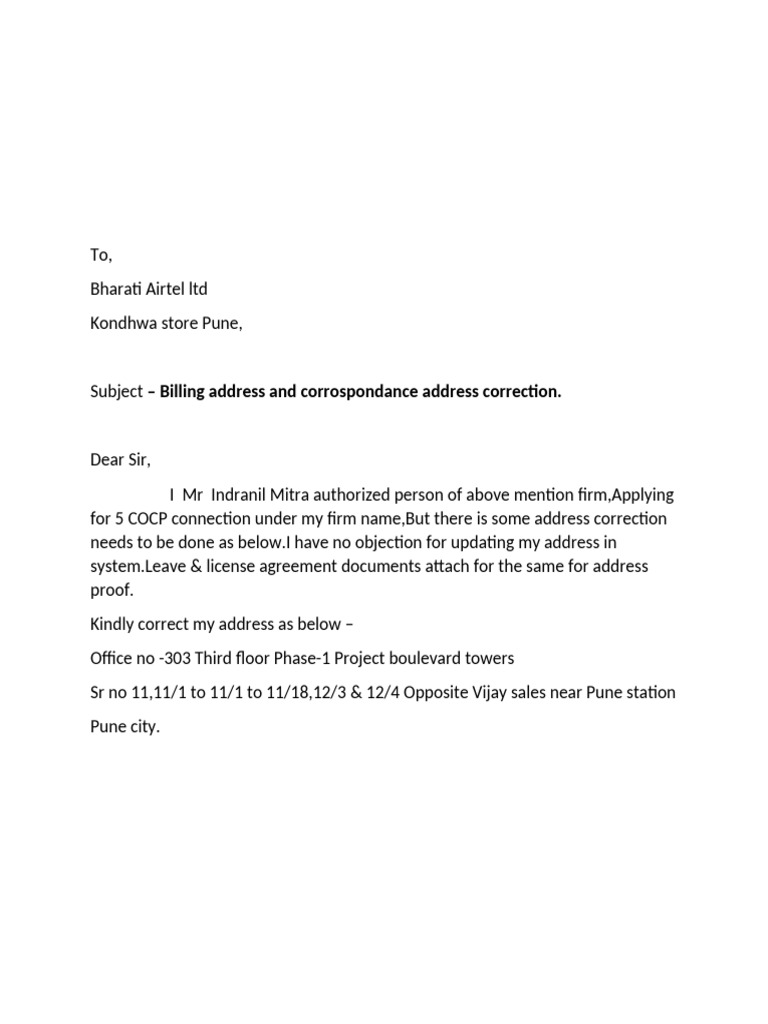 Billing Address and Corrospondance Address Correction | PDF