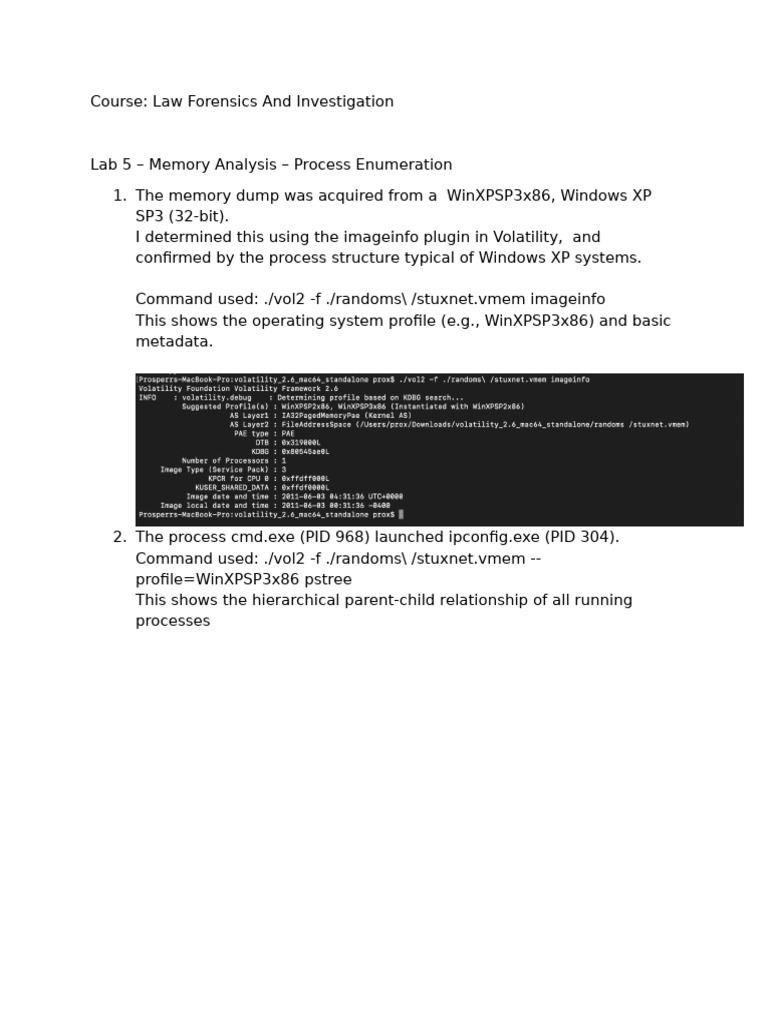 Memory Analysis in Windows XP Forensics | PDF