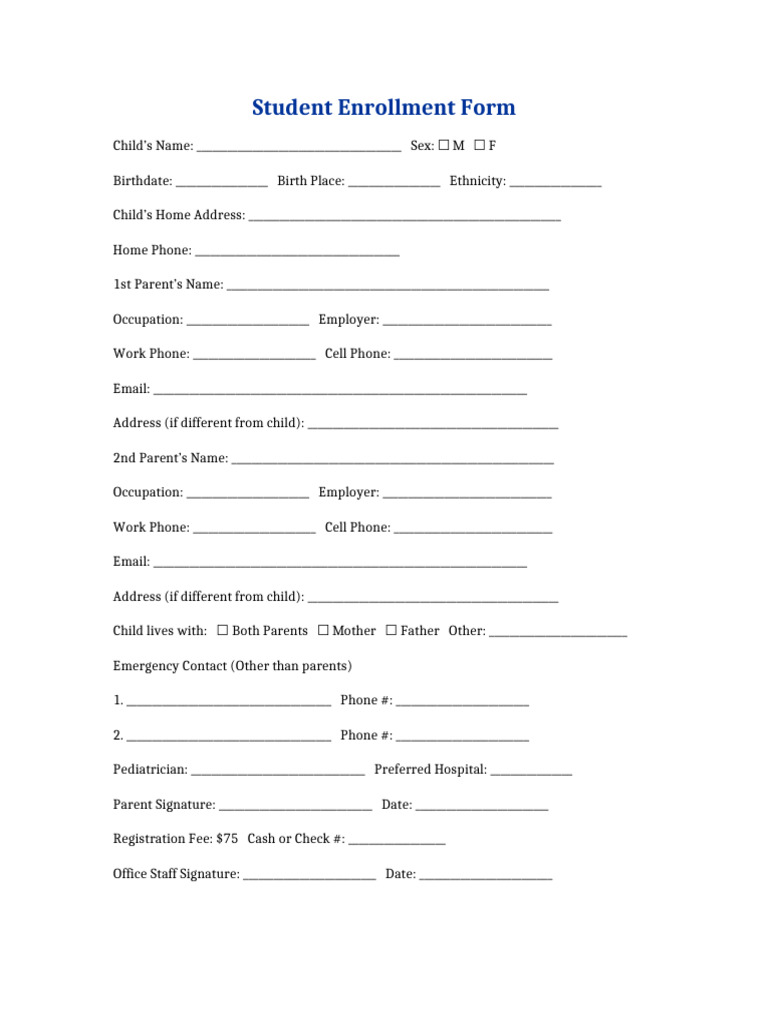 Student Enrollment Form Template | PDF