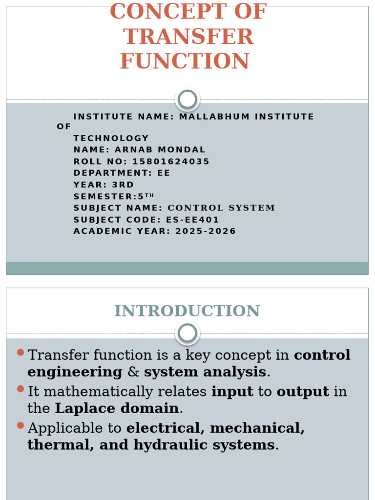 Concept of Transfer Function | PDF