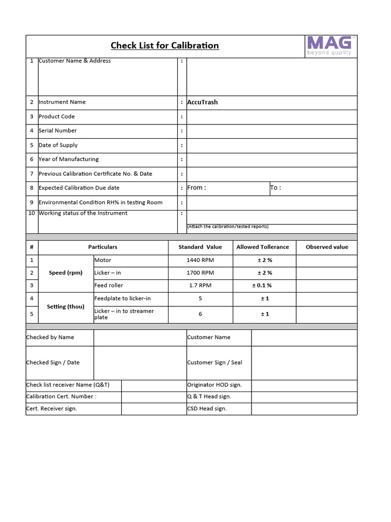 Calibration Checklist for AccuTrash | PDF