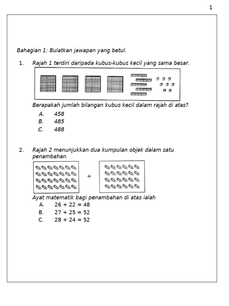 Kertas Soalan Matematik Tahun 2 Pertengahan Tahun | PDF