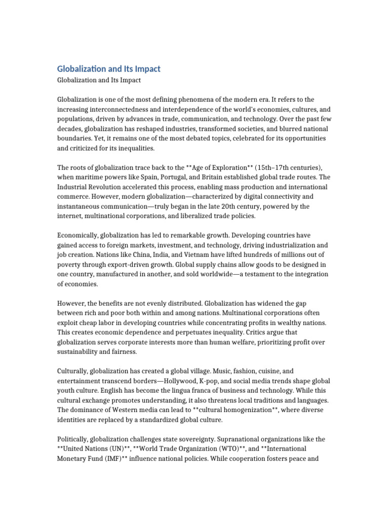 Globalization and Its Impact | PDF | Globalization | Economies