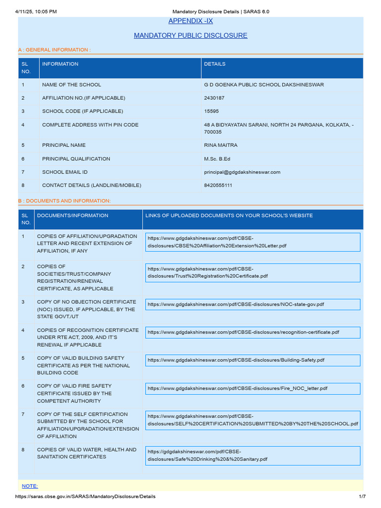G D Goenka Public School Disclosure | PDF