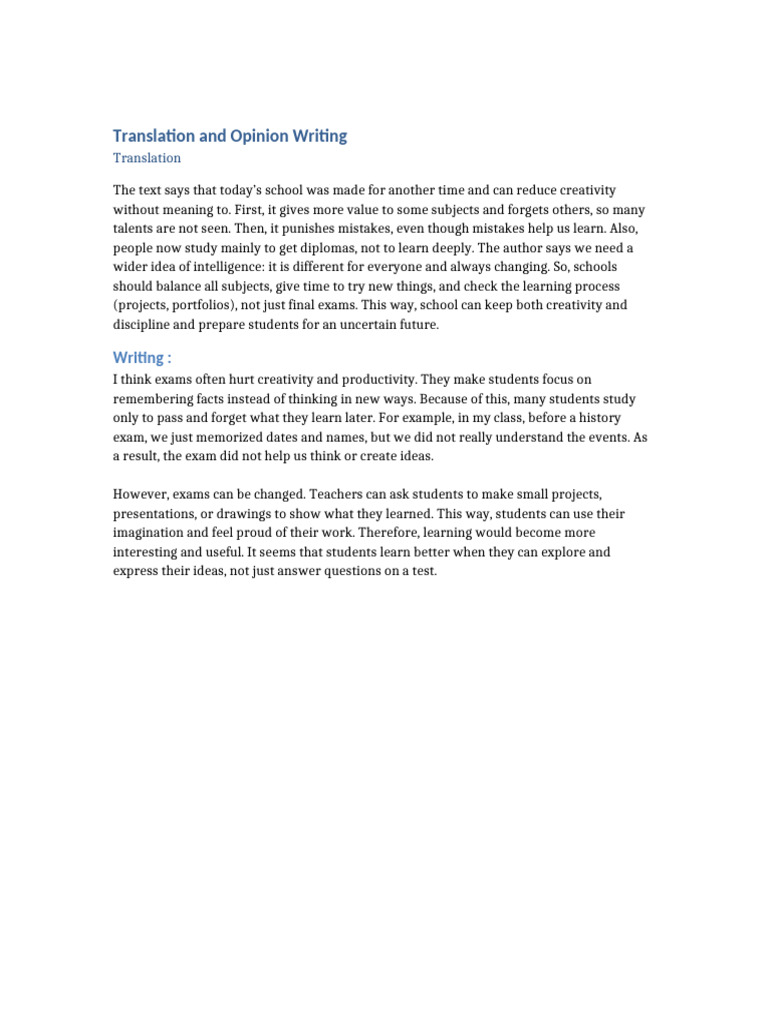 Translation and Opinion Writing | PDF