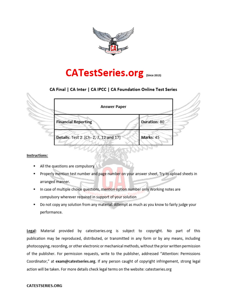 CA Test Series - Unit Test Answers 2 | PDF | Equity (Finance ...