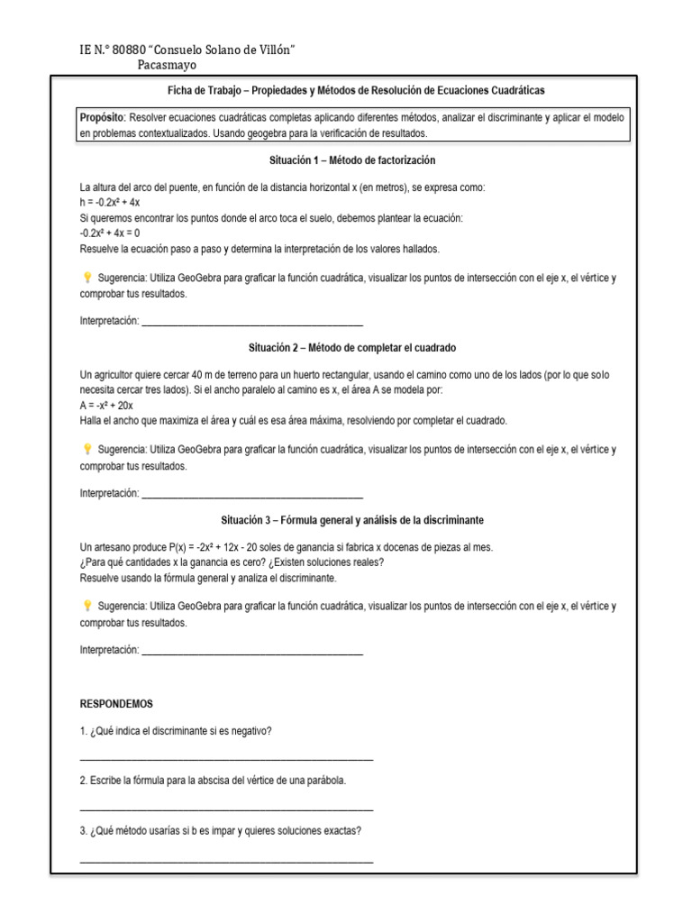 ACT - Ecuaciones Cuadraticas GeoGebra | PDF | Ecuación cuadrática ...