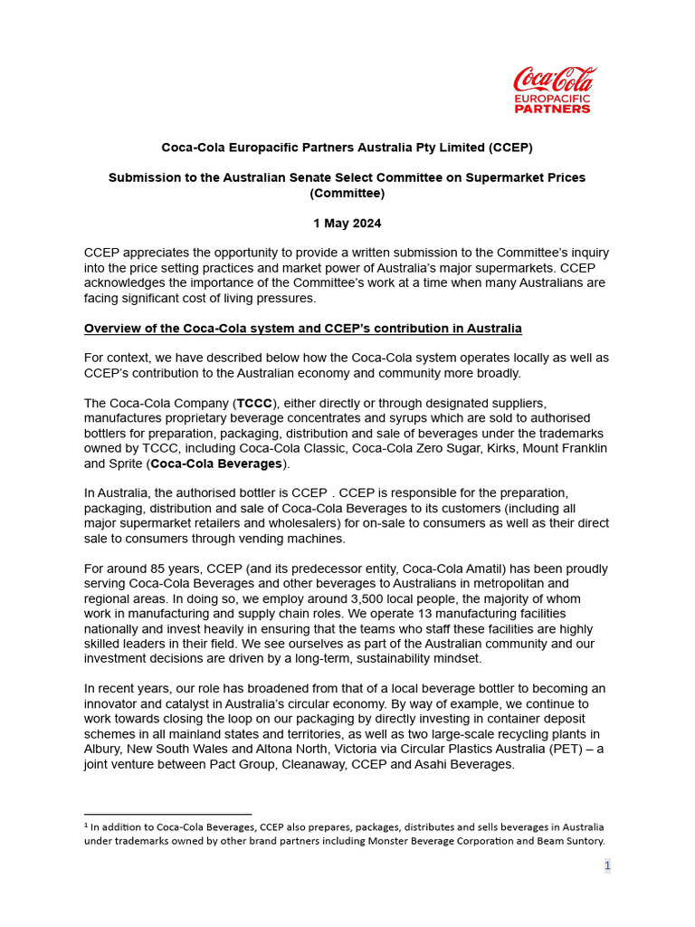 CCEP Submission on Supermarket Pricing Issues | PDF | Cost Of Living ...