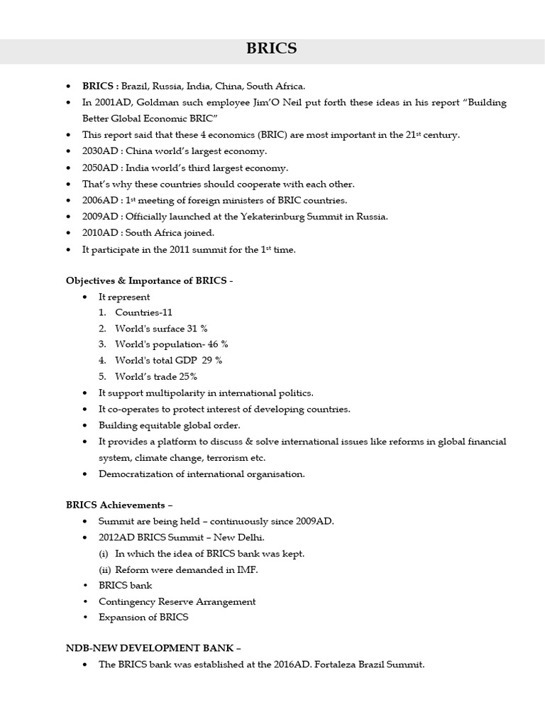 Overview of BRICS and Its Significance | PDF | Economies | Global Politics