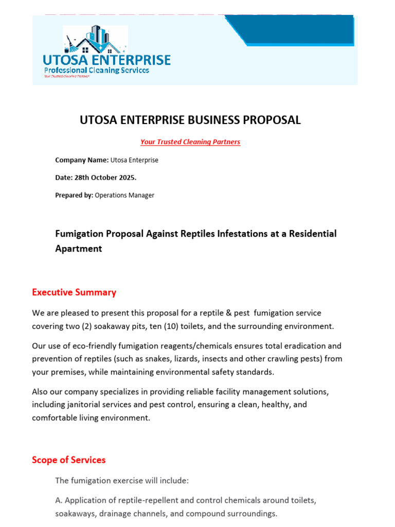 Eco-Friendly Reptile Fumigation Proposal | PDF | Pest Control