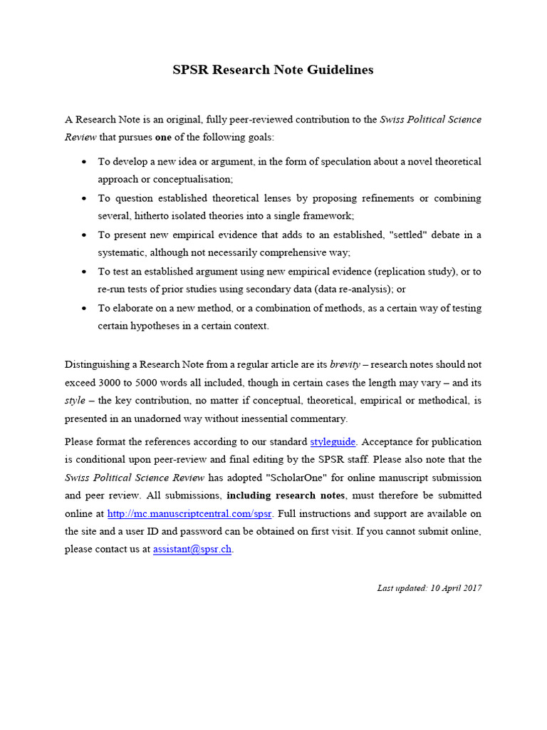 SPSR Research Note Submission Guide | PDF
