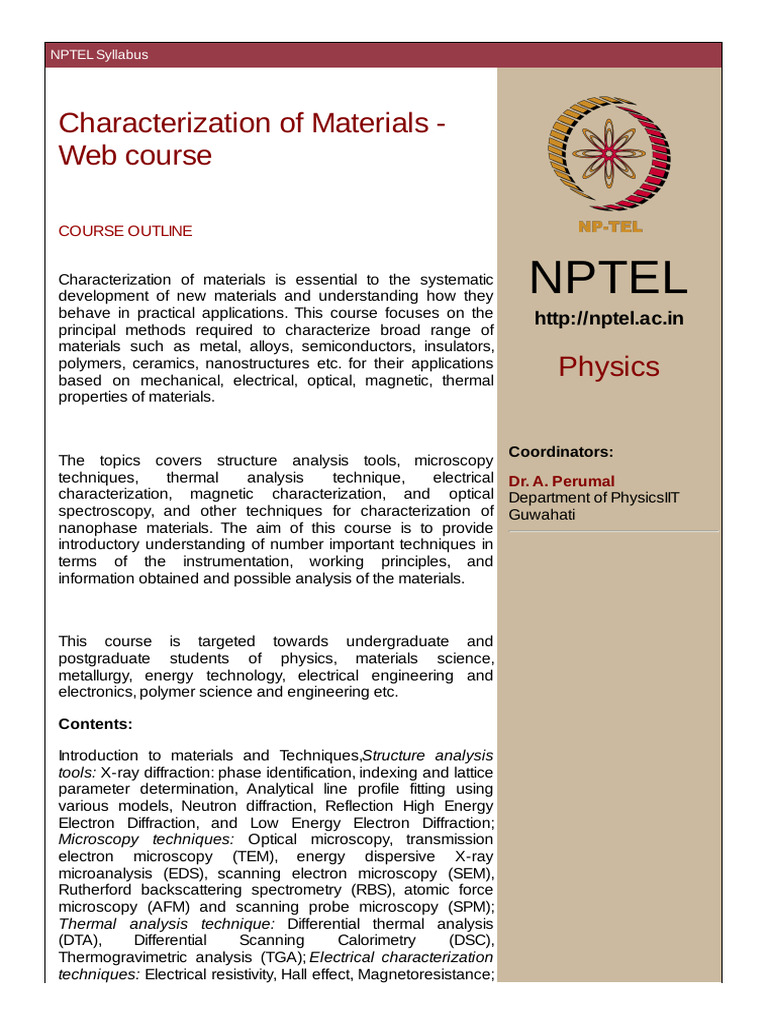 Nptel: Characterization of Materials - Web Course | PDF | Microscopy ...
