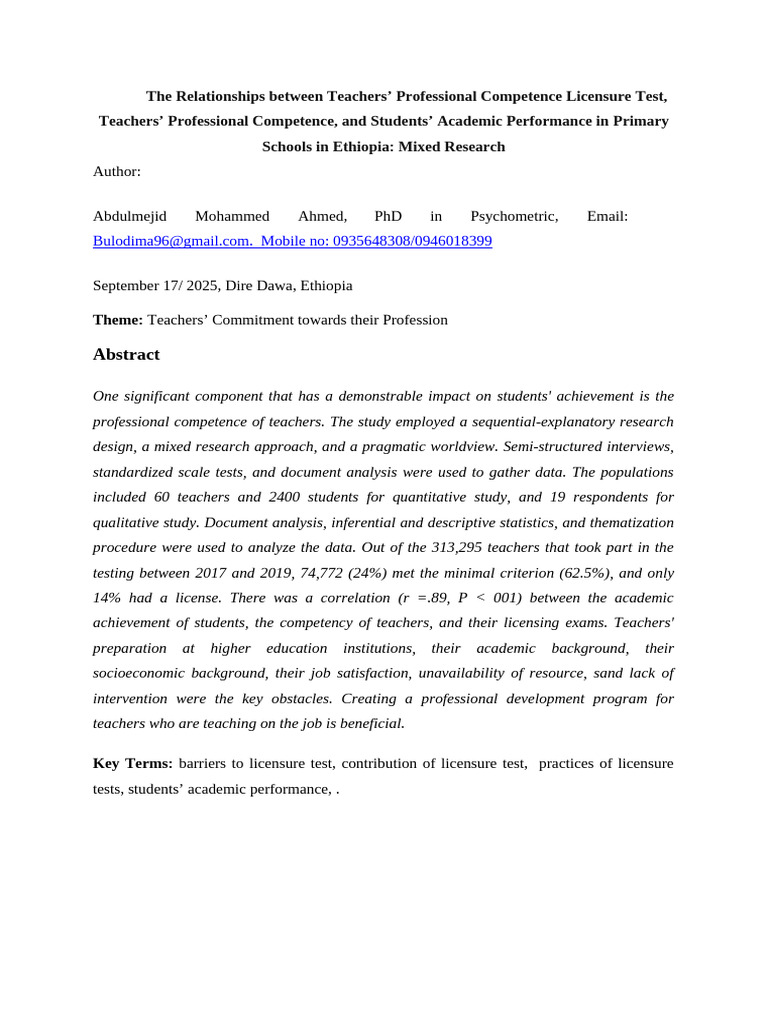 The Relationships Between Teachers Competence and Students Academic ...