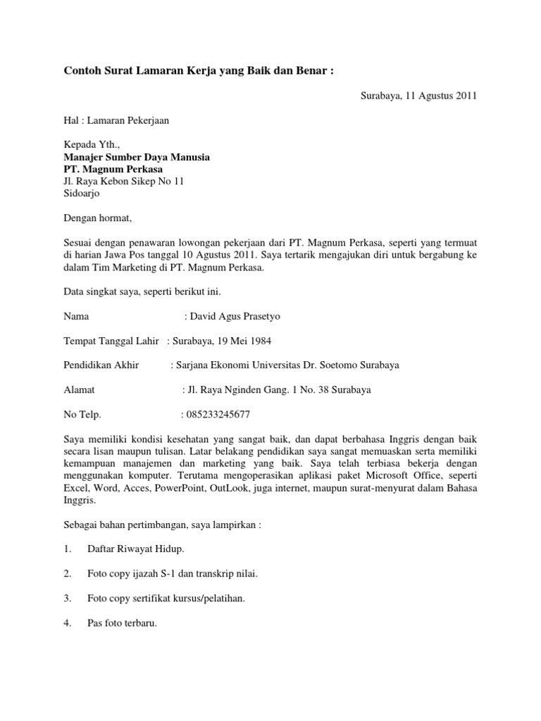 Download 65+ Contoh Surat Lamaran Kerja Yang Benar Dan Baik Terbaik Dan Terbaru