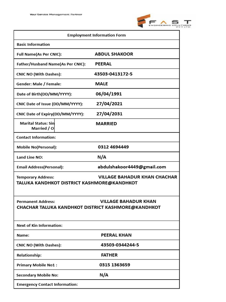 Employment Form | PDF