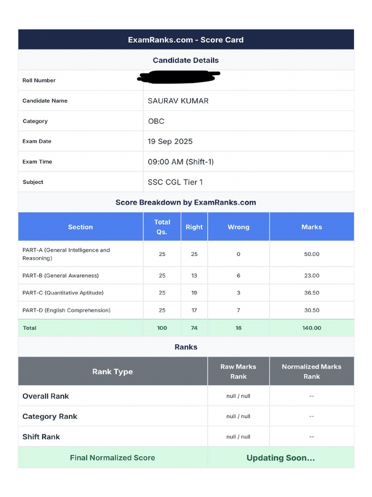 ExamRanks SSC CGL Tier 1 2201159768 | PDF